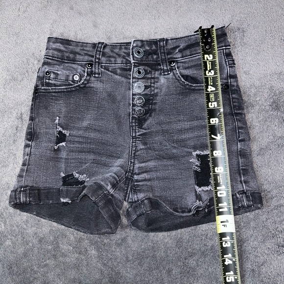 Indigo Rein Size 23 High Waisted Distressed Black Jean Shorts - Picture 3 of 6
